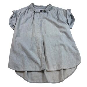 GAP Women's Chambray Denim Tunic Shirt Dress Ruffle Sleeve‎ High Low Hem XL